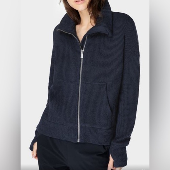 Sweaty Betty Restful Boucle Zip Through Jacket Women's XXL Blue NWT - Picture 2 of 8